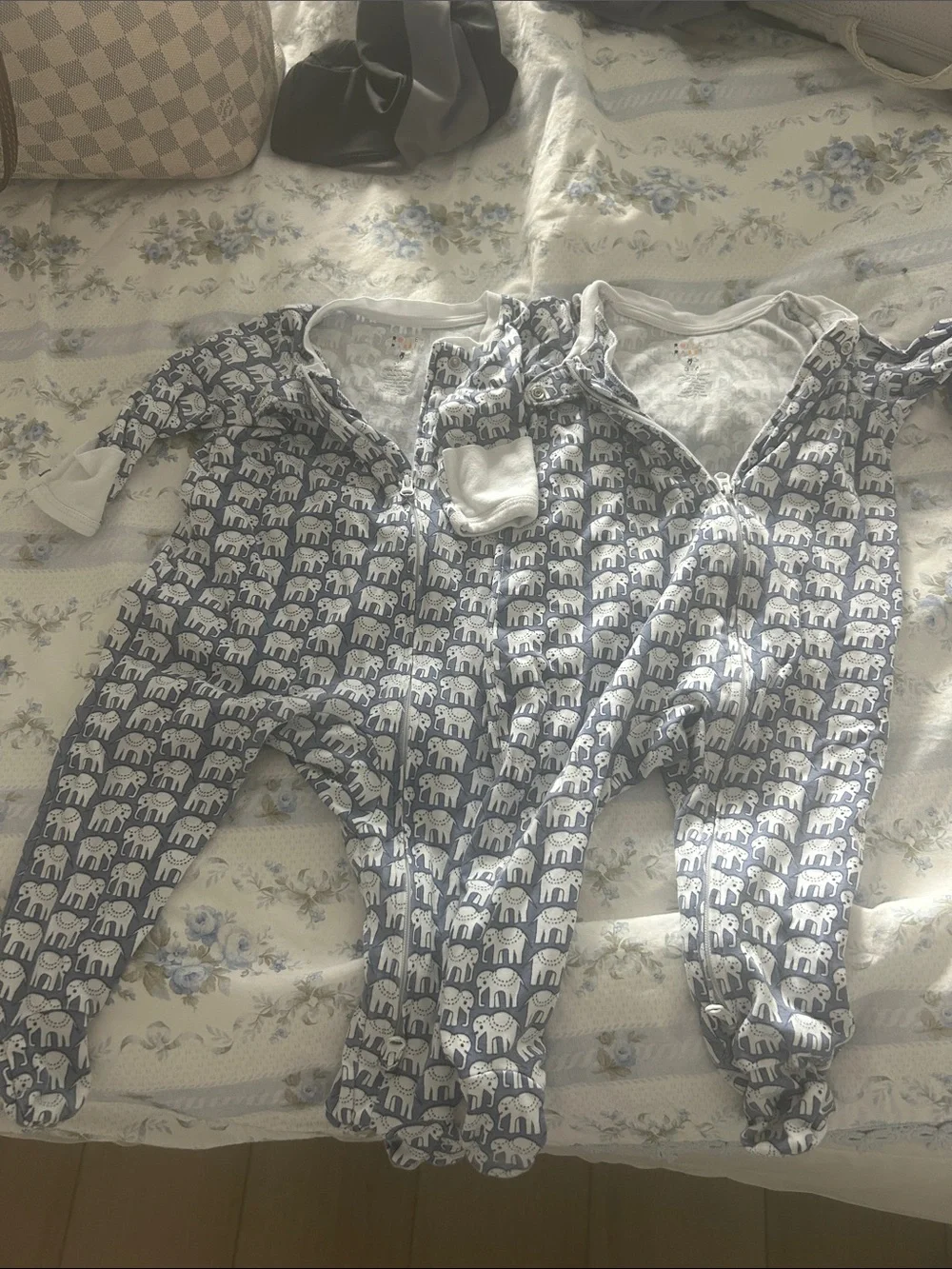 Roller Rabbit Blue and White Elephant Print Footed One-Piece